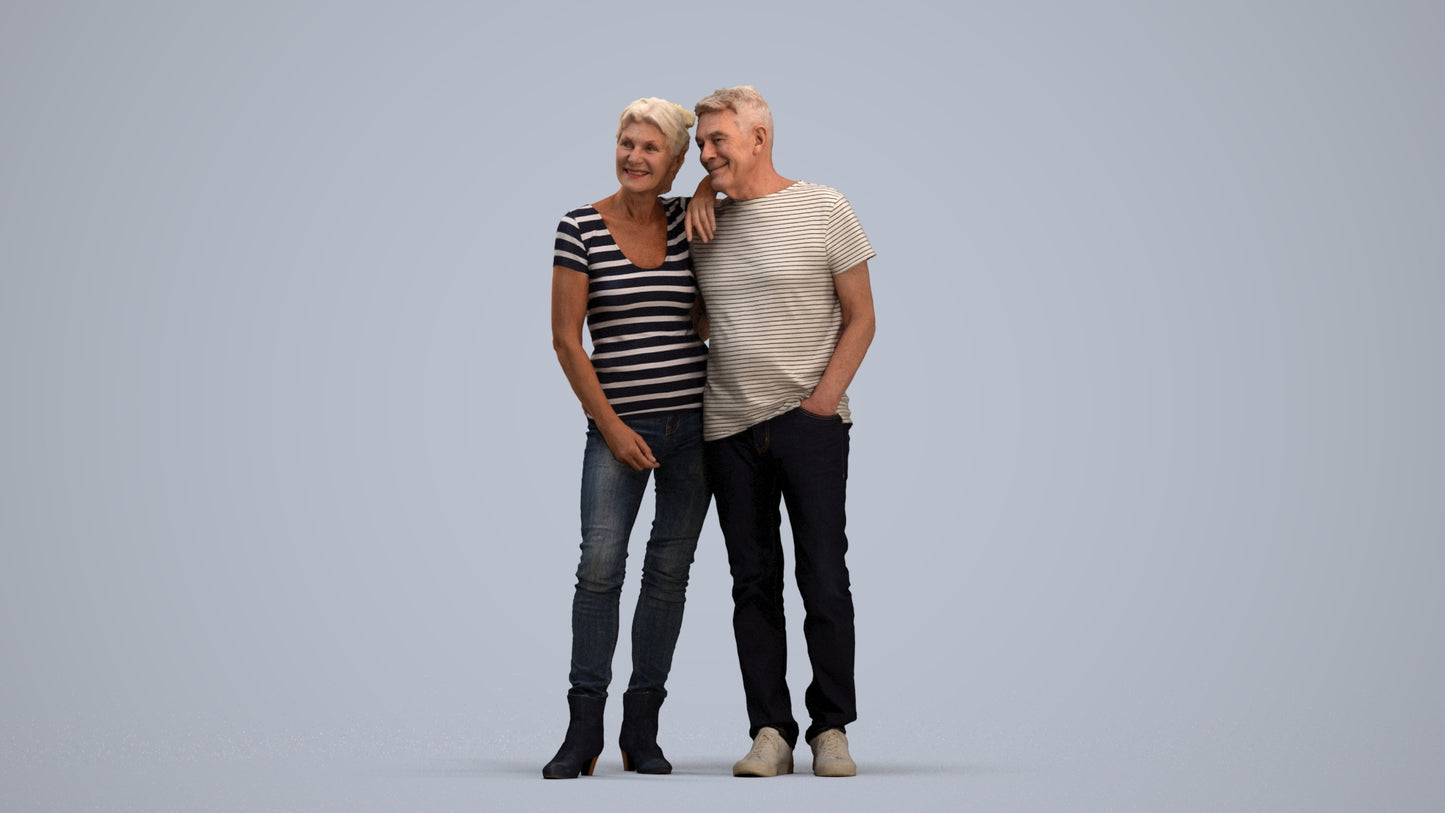 realistic 3D senior woman casual standing, scanned archviz people for Blender and 3ds Max, standing pose render