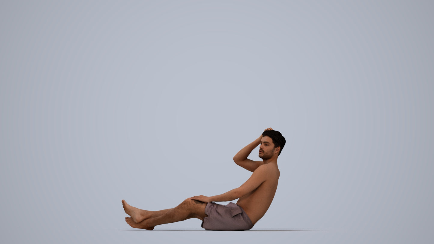 realistic 3D man pool, scanned archviz people for Blender and 3ds Max, top-down view render