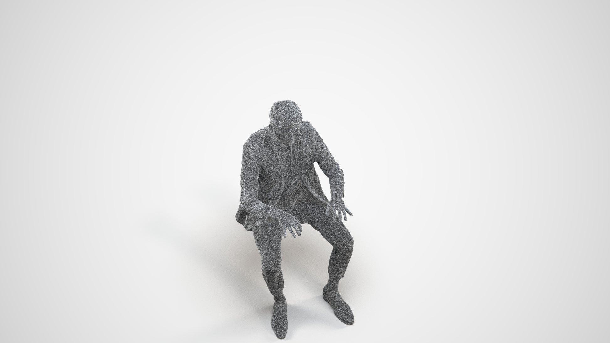 photogrammetry 3D man business, realistic human model archviz FBX, wireframe three-quarter view