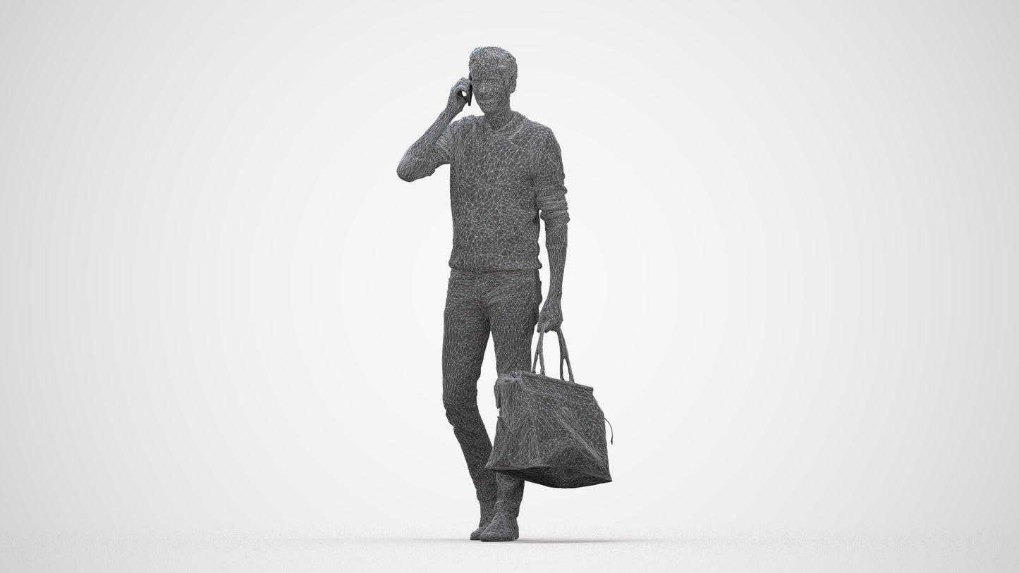 photogrammetry 3D man casual standing, realistic human model archviz FBX, wireframe back view