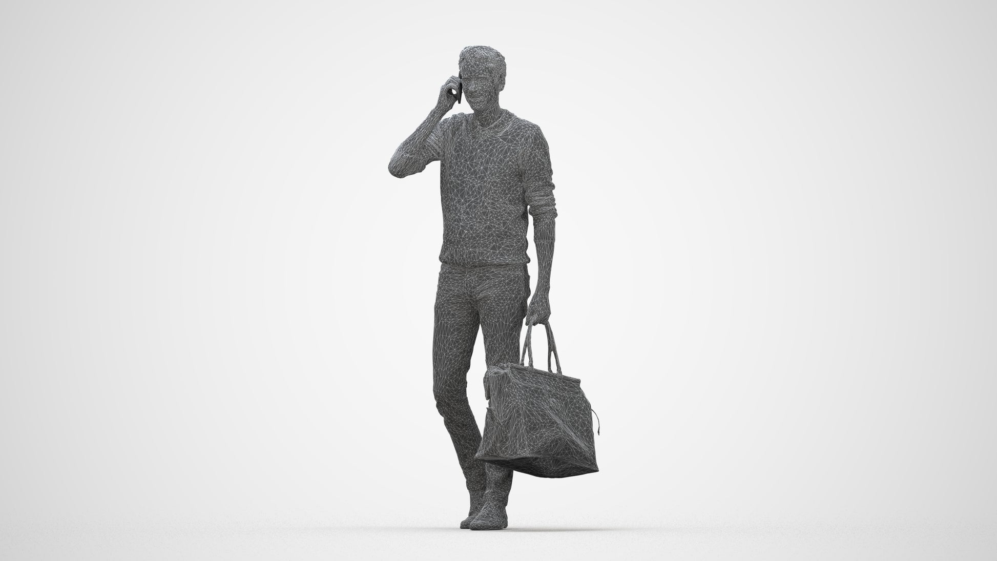 photogrammetry 3D man casual standing, realistic human model archviz FBX, wireframe back view