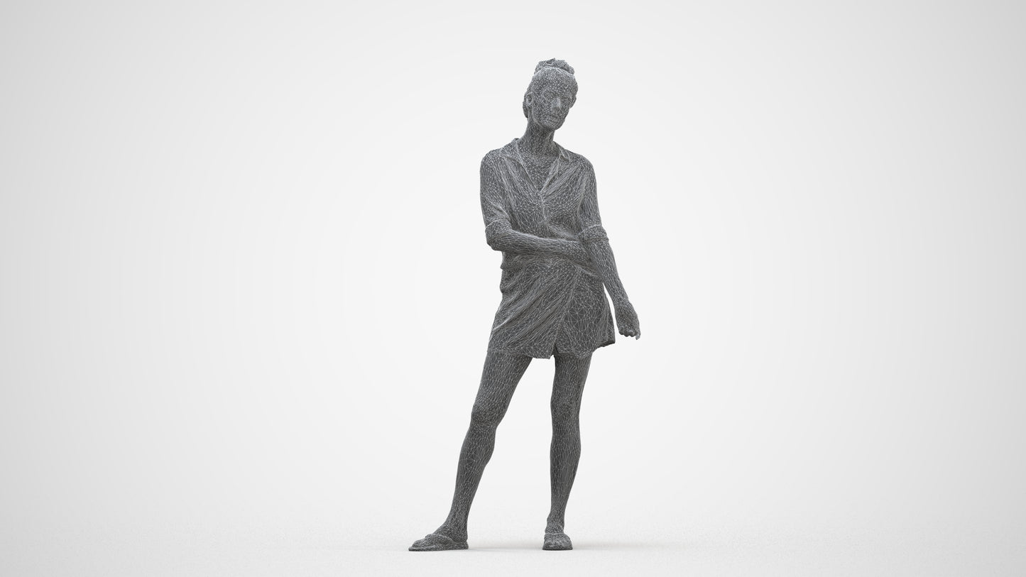 3D people model woman casual standing, scanned human for 3ds Max rendering, three-quarter front view render