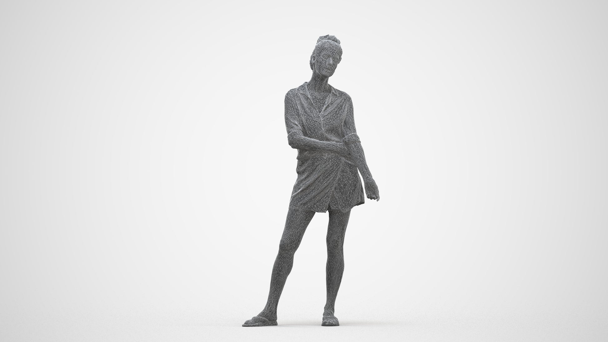 3D people model woman casual standing, scanned human for 3ds Max rendering, three-quarter front view render