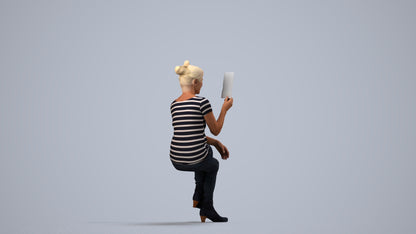 3D scanned senior woman sitting casual, photorealistic archviz people for Enscape and SketchUp, side view render