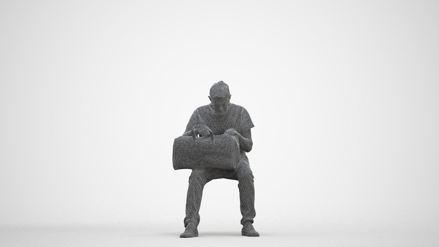 realistic 3D people senior man casual sitting, render-ready for V-Ray and Corona, FBX OBJ, three-quarter front view render