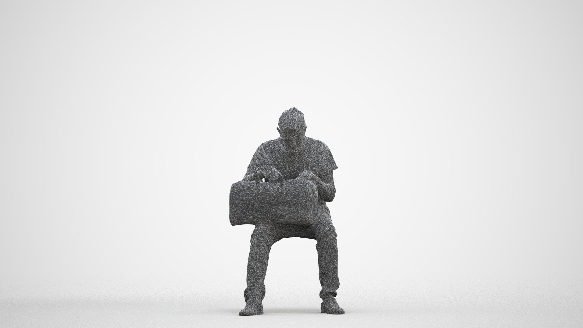 realistic 3D people senior man casual sitting, render-ready for V-Ray and Corona, FBX OBJ, three-quarter front view render