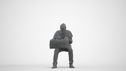 realistic 3D people senior man casual sitting, render-ready for V-Ray and Corona, FBX OBJ, three-quarter front view render