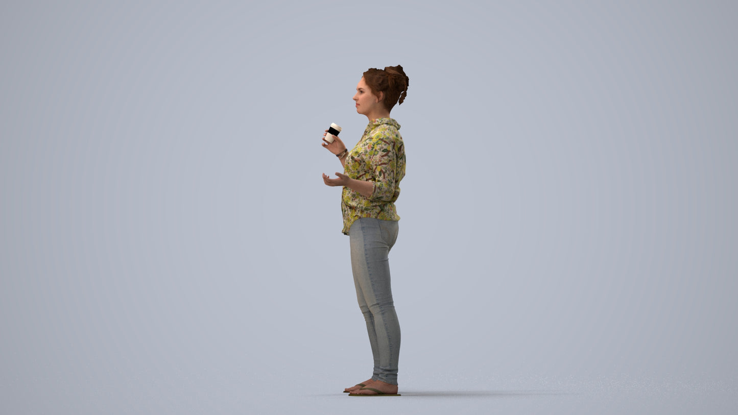 photogrammetry 3D woman casual standing, realistic human model archviz FBX, three-quarter view render