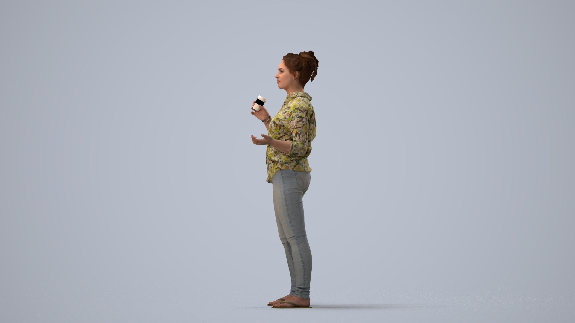photogrammetry 3D woman casual standing, realistic human model archviz FBX, three-quarter view render