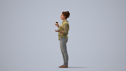 photogrammetry 3D woman casual standing, realistic human model archviz FBX, three-quarter view render