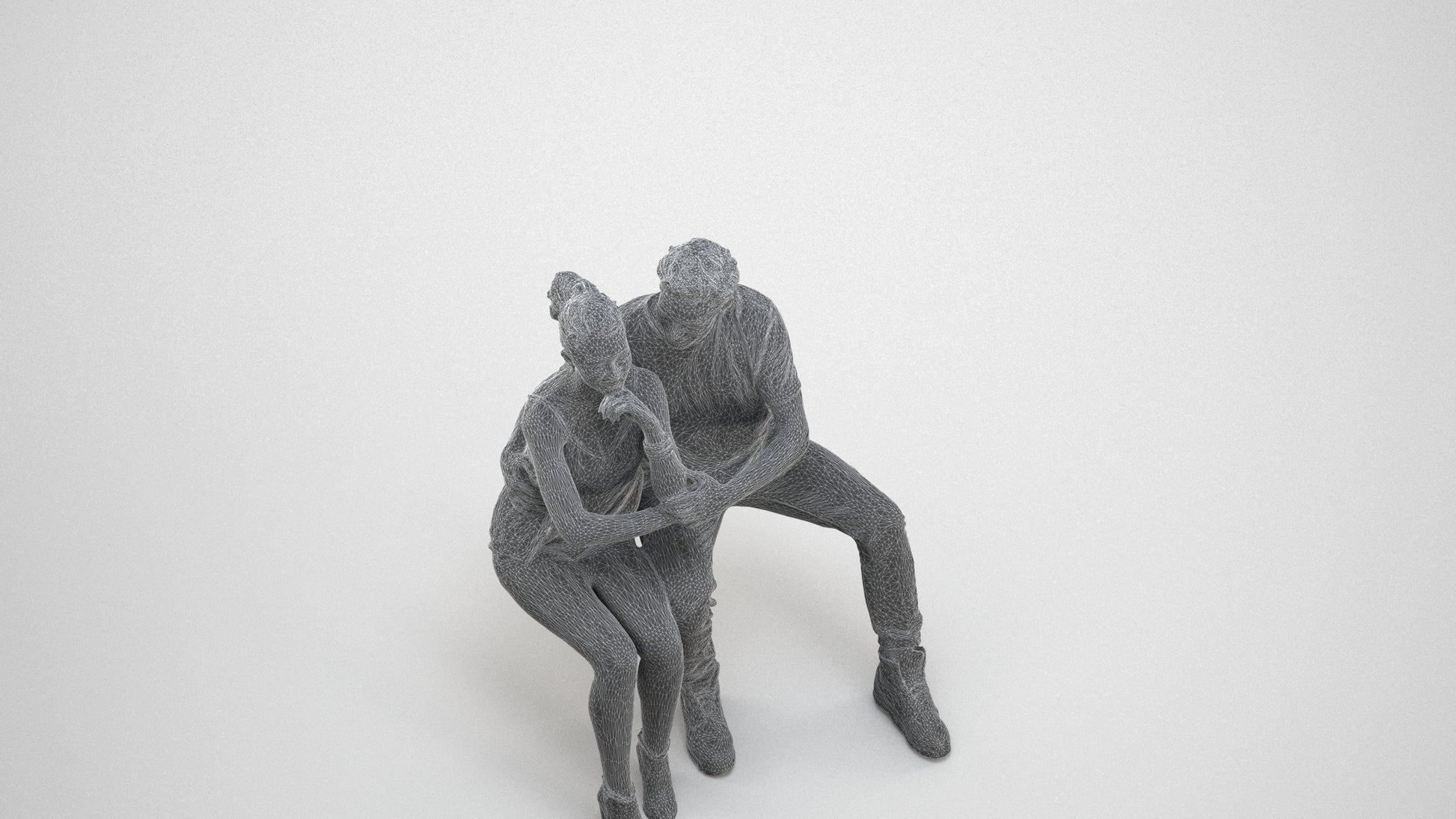 3D human model woman casual couple, photogrammetry scanned person for archviz, wireframe three-quarter view