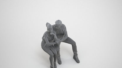 3D human model woman casual couple, photogrammetry scanned person for archviz, wireframe three-quarter view