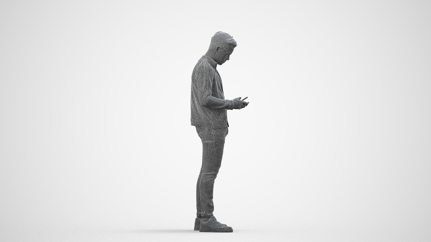scanned 3D boy casual kids, photogrammetry people for Enscape and V-Ray, wireframe side view