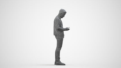 scanned 3D boy casual kids, photogrammetry people for Enscape and V-Ray, wireframe side view