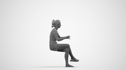 scanned 3D woman casual sitting, photogrammetry people for Enscape and V-Ray, wireframe side view