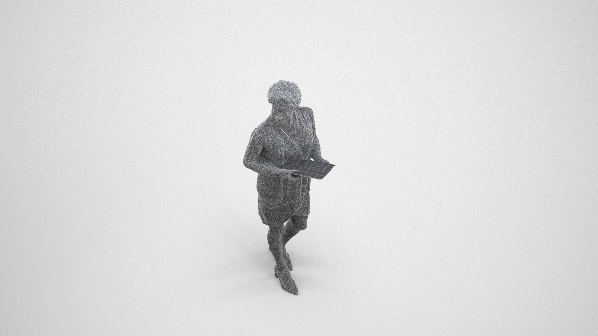 realistic 3D people woman business standing, render-ready for V-Ray and Corona, FBX OBJ, wireframe three-quarter view