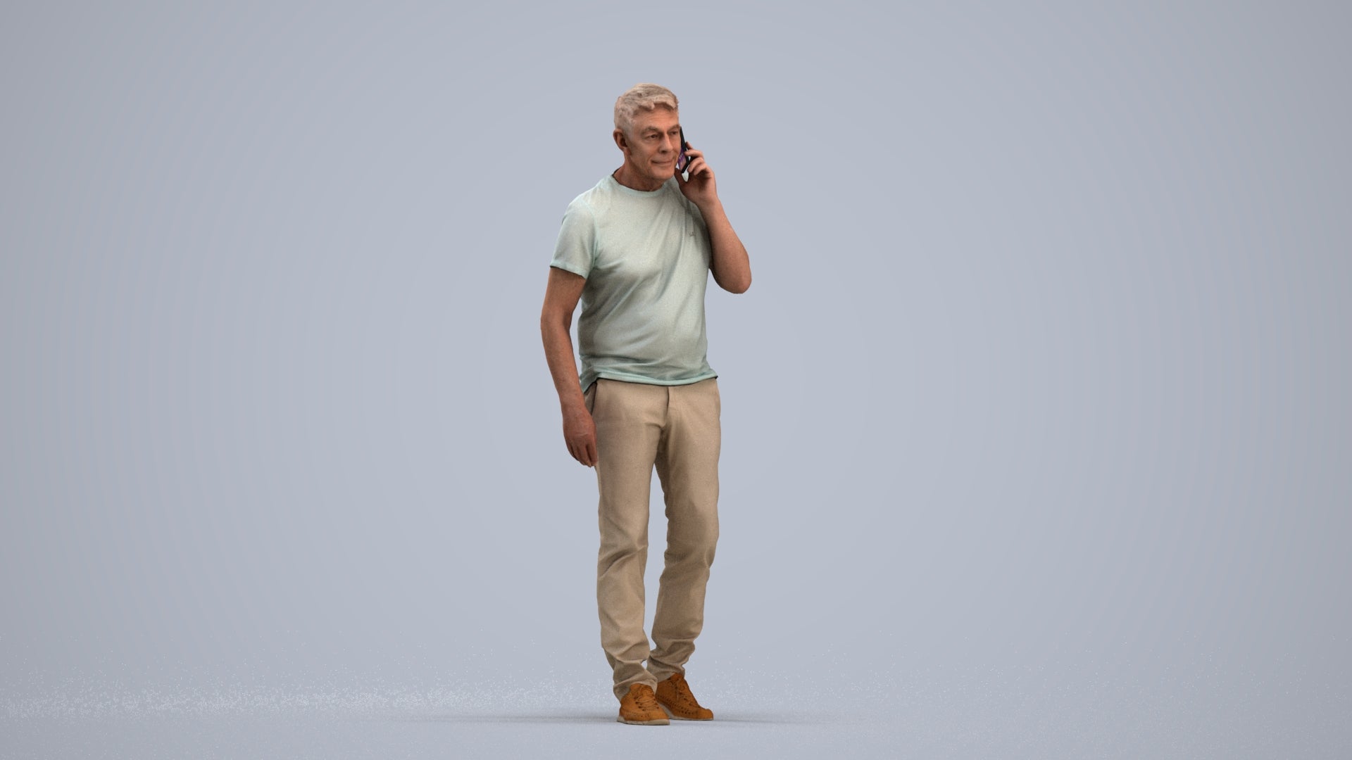 realistic 3D human senior man casual walking, archviz people FBX OBJ for Blender, standing pose render