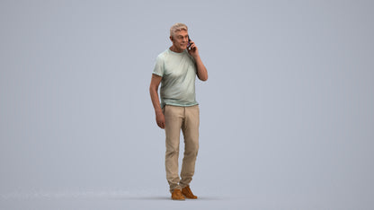 realistic 3D human senior man casual walking, archviz people FBX OBJ for Blender, standing pose render
