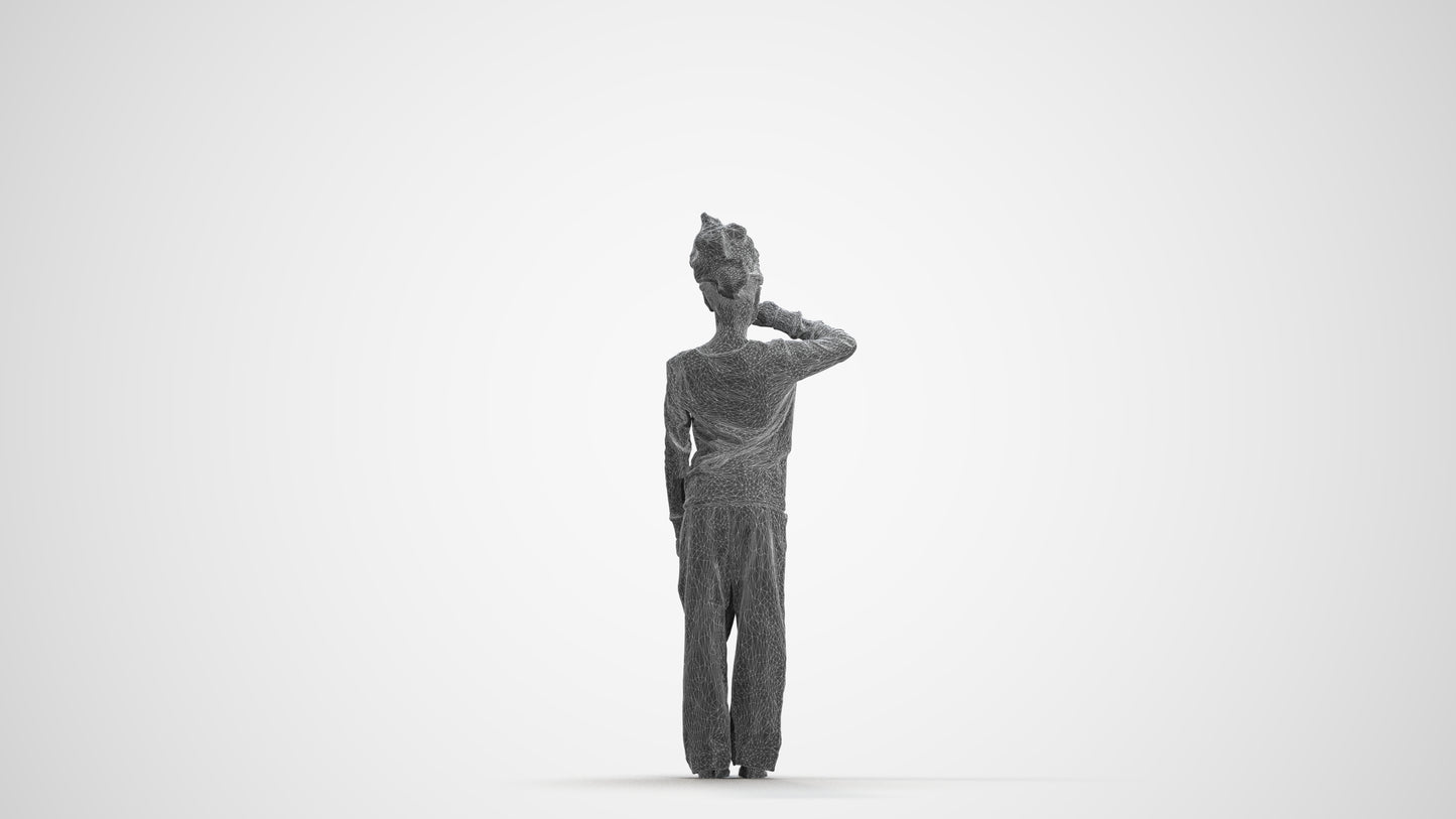 3D people model girl kids, scanned human for 3ds Max rendering, wireframe front view