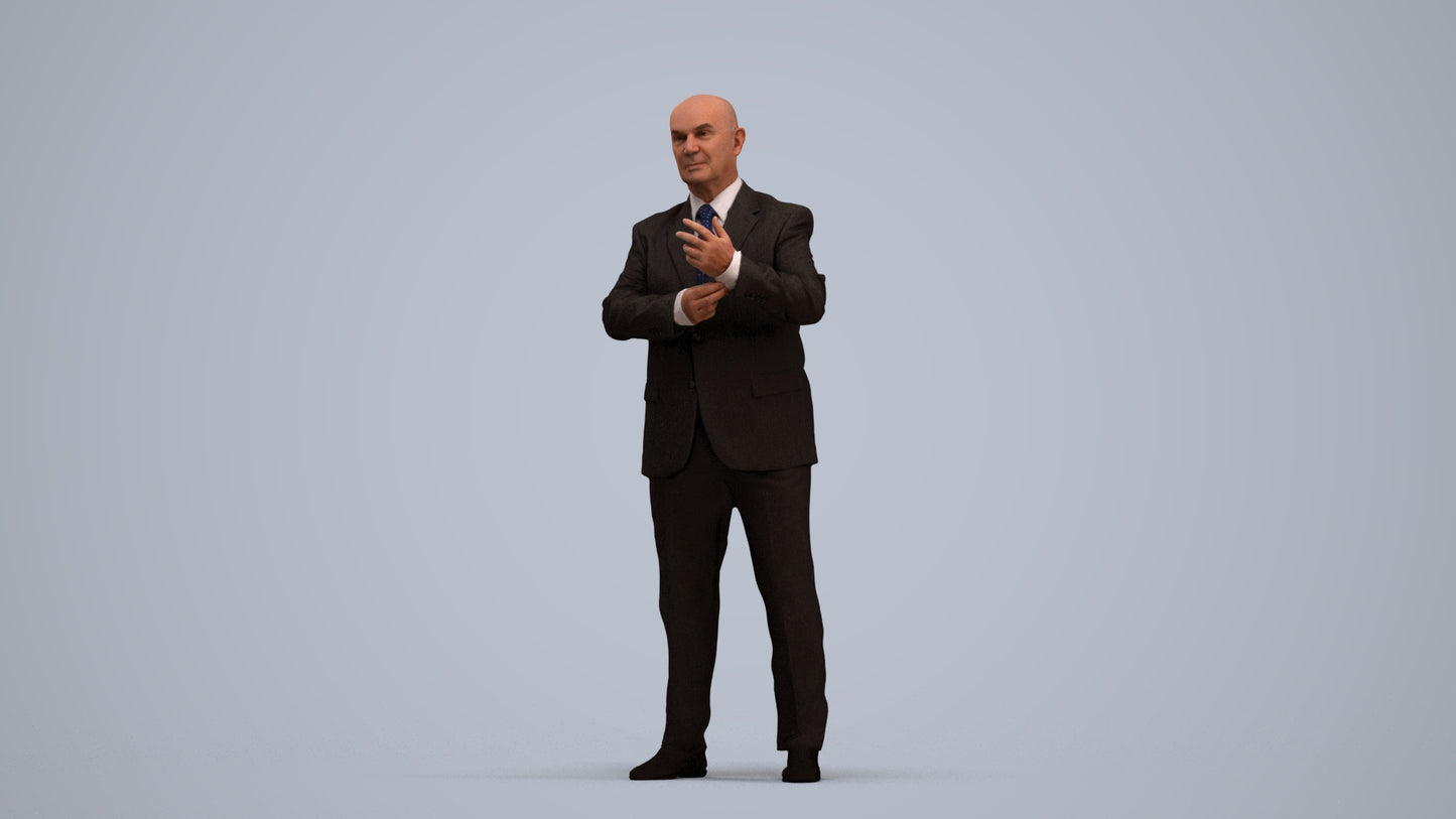 scanned 3D senior man business, photogrammetry people for Enscape and V-Ray, standing pose render