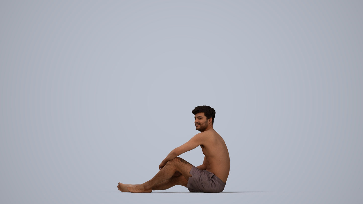 realistic 3D human man pool, archviz people FBX OBJ for Blender, top-down view render