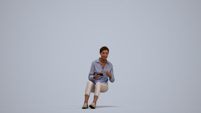 3D scanned senior woman sitting casual, photorealistic archviz people for Enscape and SketchUp, standing pose render