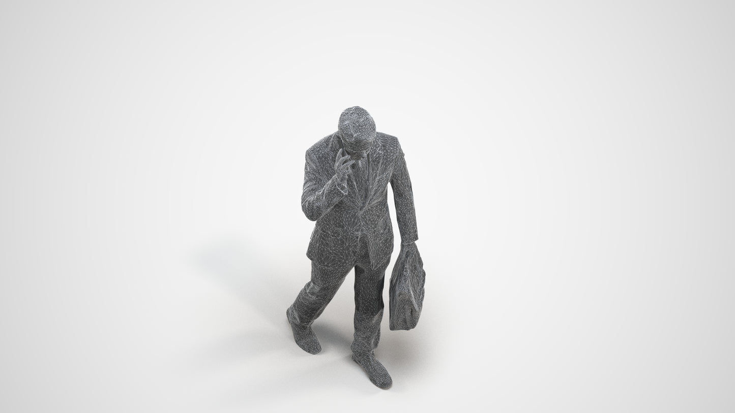 realistic 3D human man business, archviz people FBX OBJ for Blender, wireframe three-quarter view
