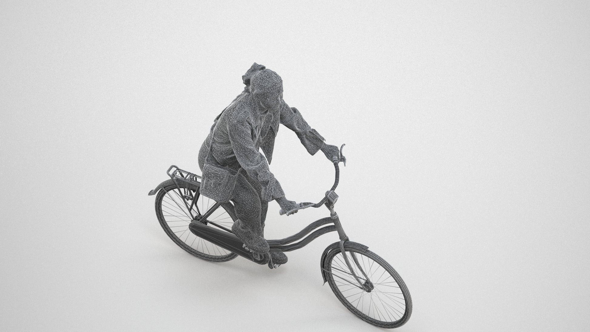 3D people model woman casual cycling, scanned human for 3ds Max rendering, wireframe three-quarter view