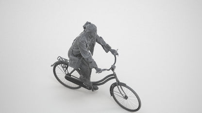3D people model woman casual cycling, scanned human for 3ds Max rendering, wireframe three-quarter view