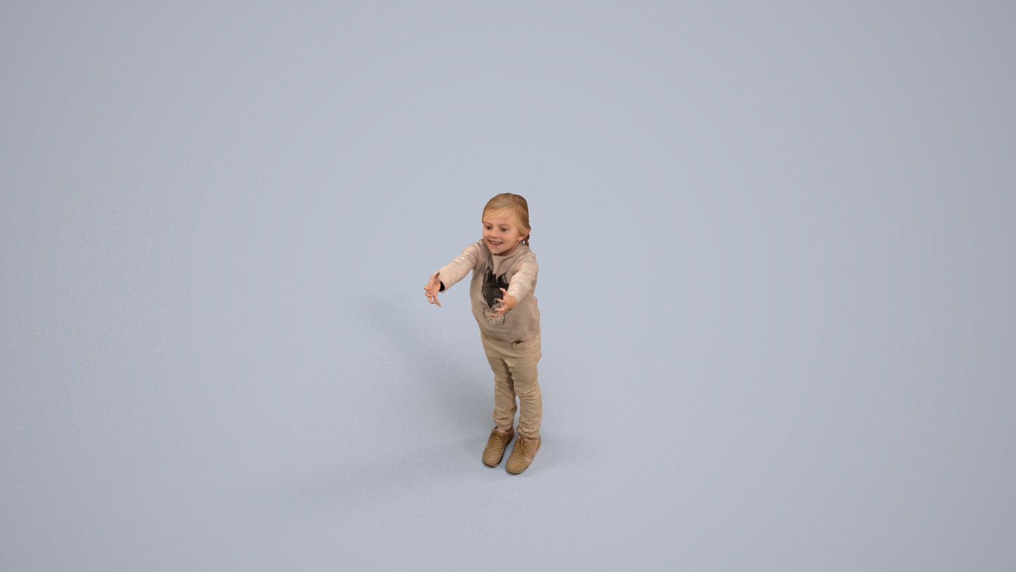 3D human model girl casual kids, photogrammetry scanned person for archviz, back view render