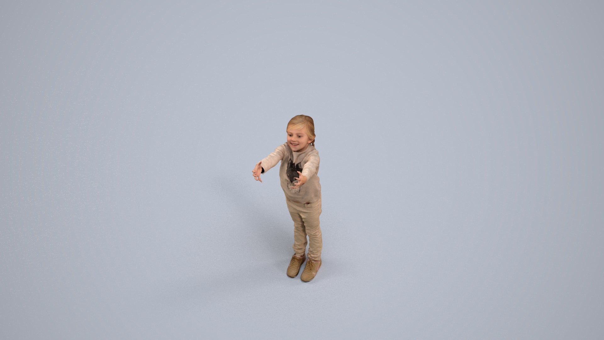 3D human model girl casual kids, photogrammetry scanned person for archviz, back view render