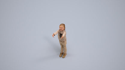 3D human model girl casual kids, photogrammetry scanned person for archviz, back view render