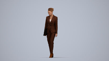 realistic 3D woman business walking, scanned archviz people for Blender and 3ds Max, top-down view render