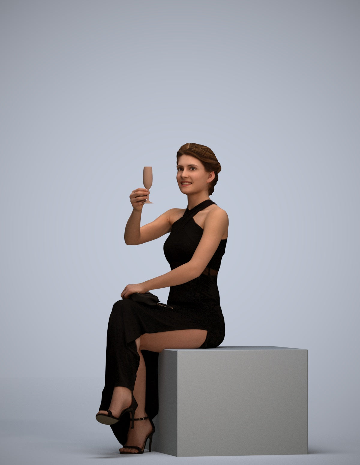 3D people model woman formal sitting, scanned human for 3ds Max rendering