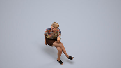 photogrammetry 3D woman casual sitting, realistic human model archviz FBX, back view render