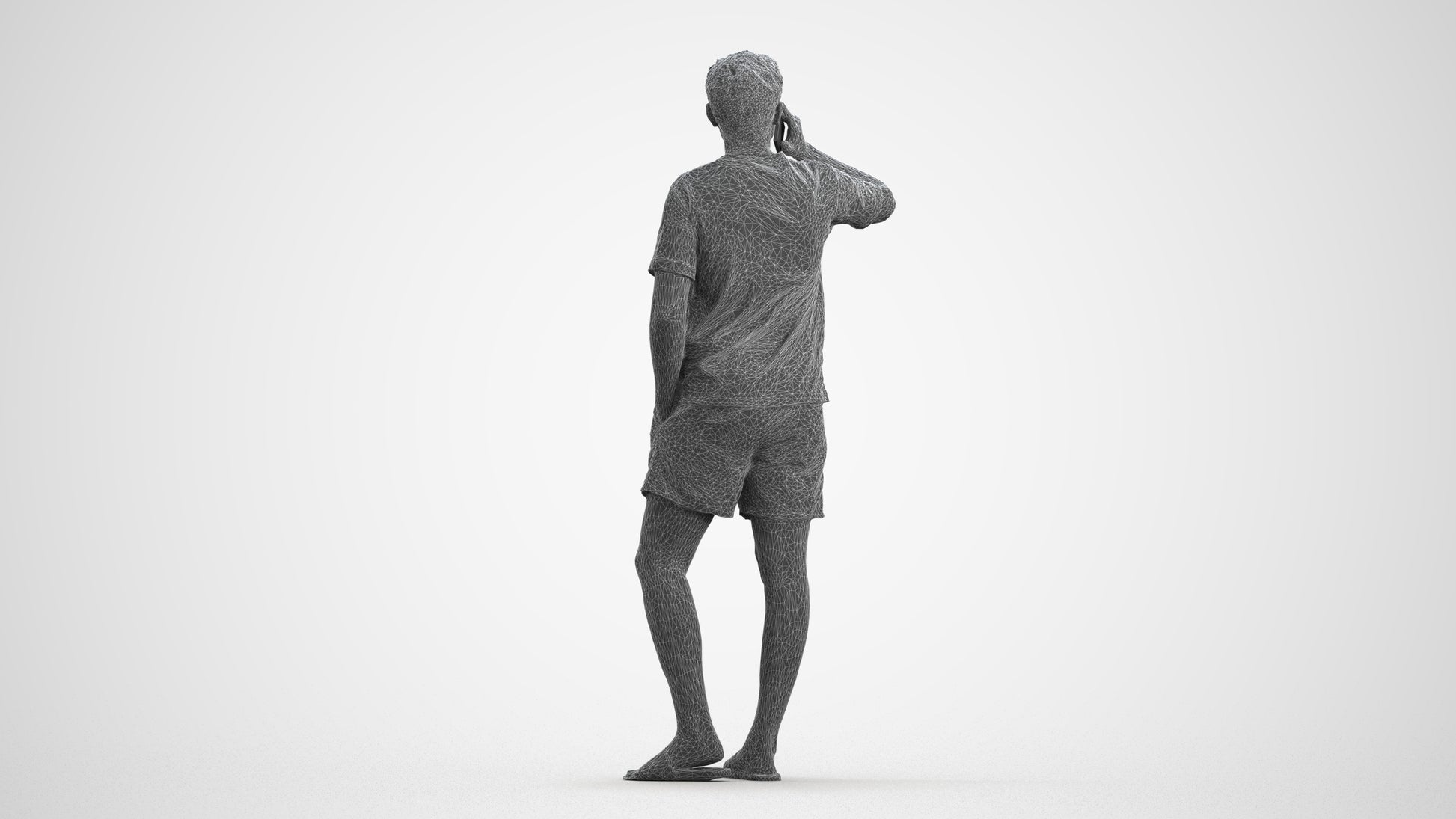3D people model man casual standing, scanned human for 3ds Max rendering, wireframe front view