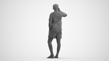 3D people model man casual standing, scanned human for 3ds Max rendering, wireframe front view