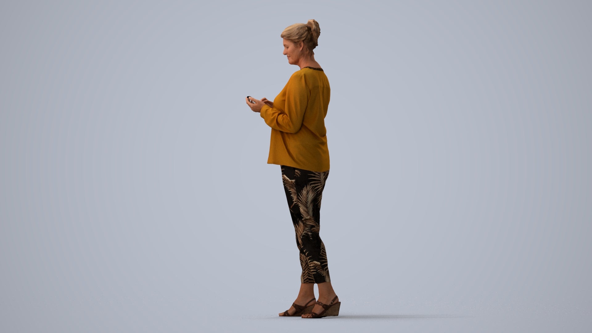 scanned 3D woman casual standing, photogrammetry people for Enscape and V-Ray, three-quarter view render