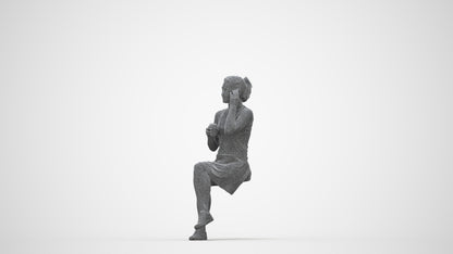 realistic 3D people woman sitting, render-ready for V-Ray and Corona, FBX OBJ, wireframe back view