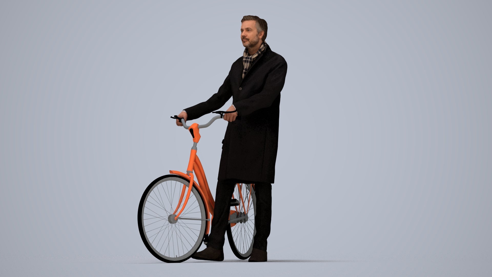 photogrammetry 3D man cycling, realistic human model archviz FBX, top-down view render