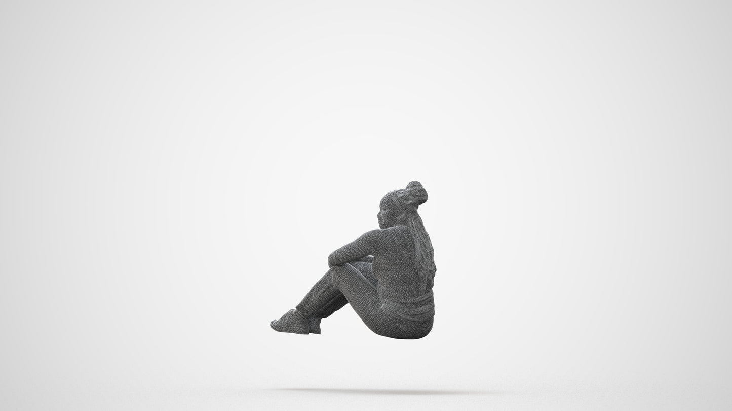 photogrammetry 3D woman casual sitting, realistic human model archviz FBX, square thumbnail