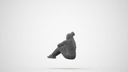photogrammetry 3D woman casual sitting, realistic human model archviz FBX, square thumbnail
