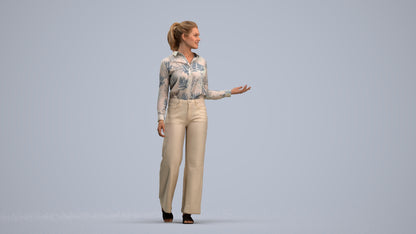 3D scanned woman walking casual, photorealistic archviz people for Enscape and SketchUp, standing pose render