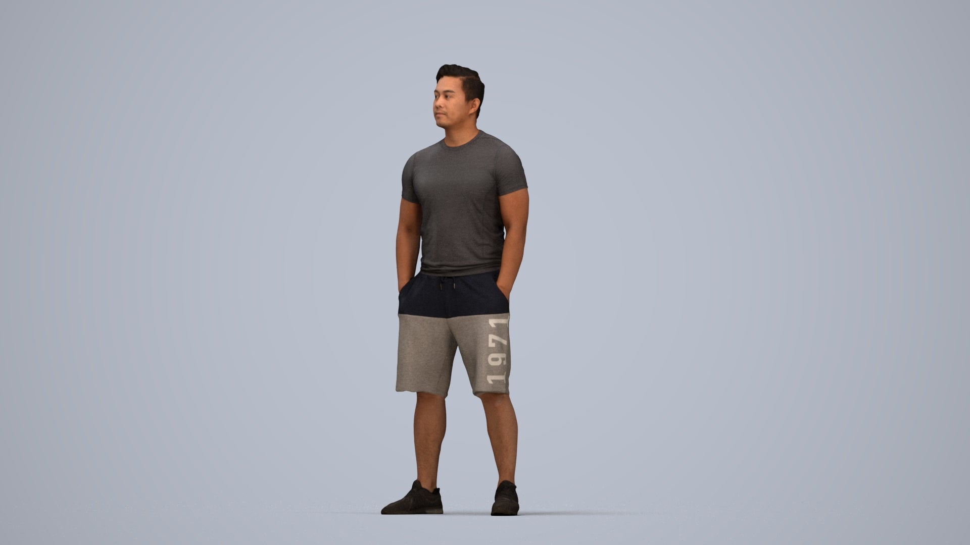 3D people model man sport standing, scanned human for 3ds Max rendering, top-down view render