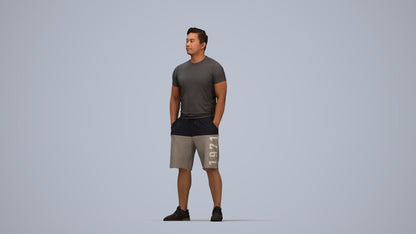 3D people model man sport standing, scanned human for 3ds Max rendering, top-down view render
