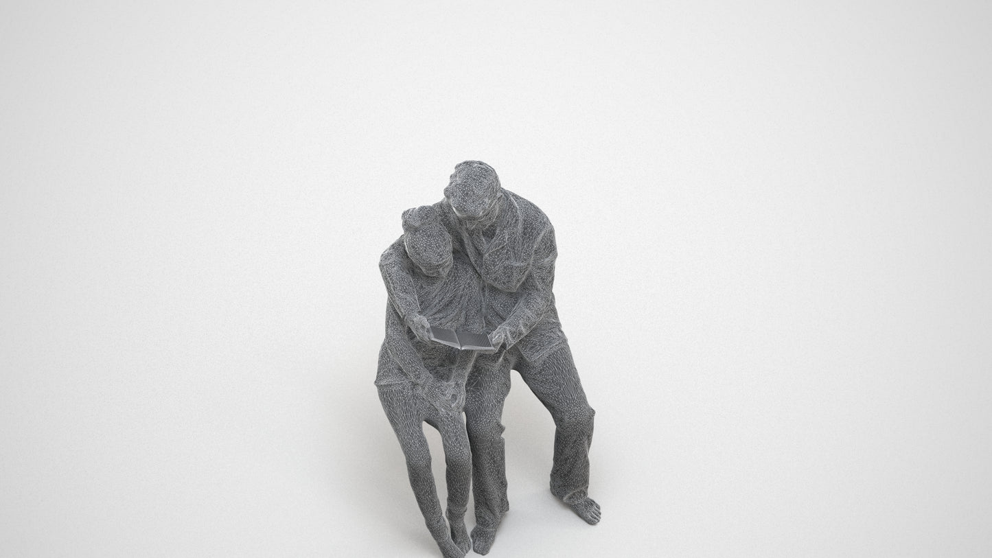 photogrammetry 3D girl kids, realistic human model archviz FBX, wireframe three-quarter view