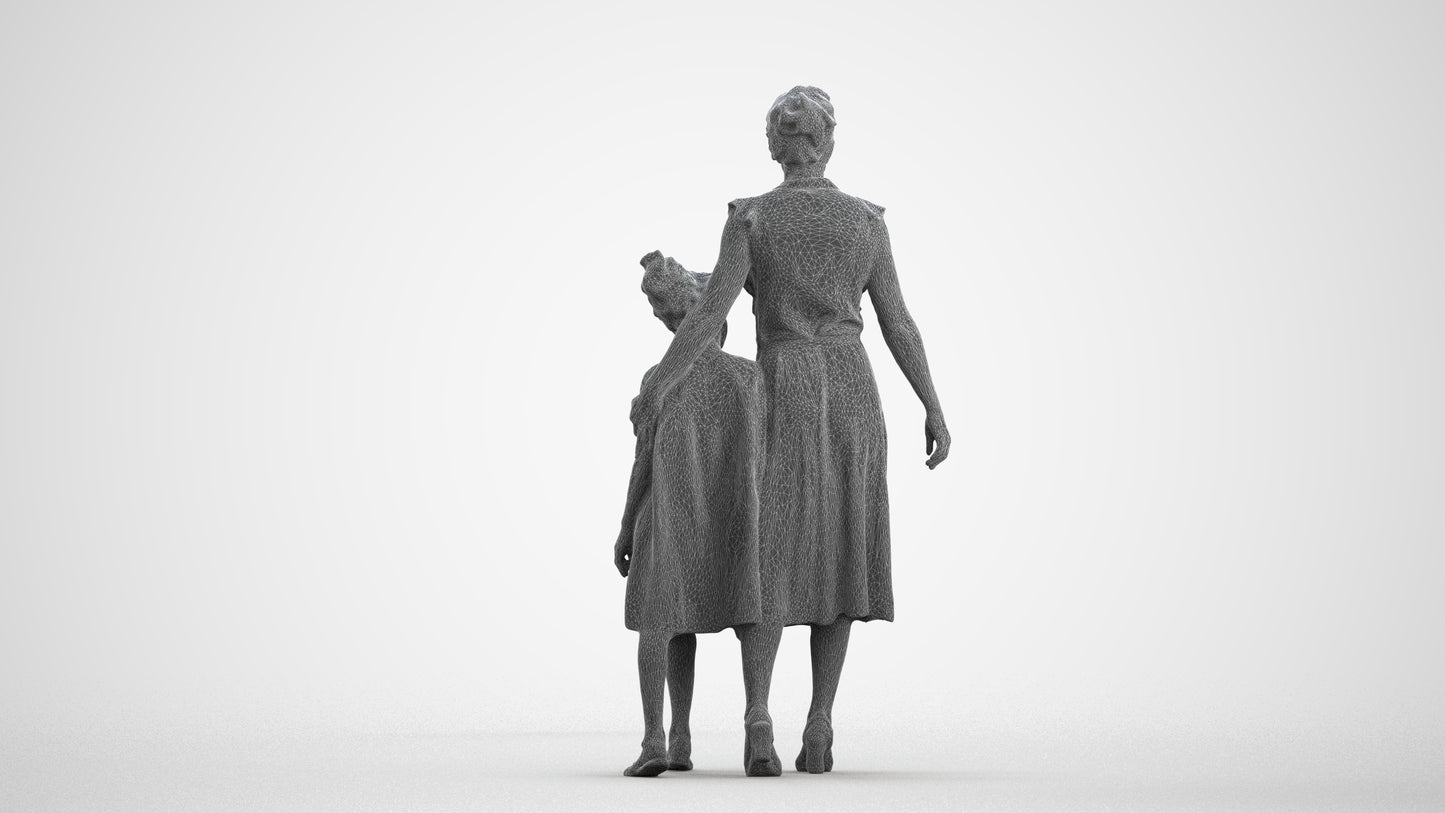 3D scanned girl kids casual, photorealistic archviz people for Enscape and SketchUp, wireframe front view