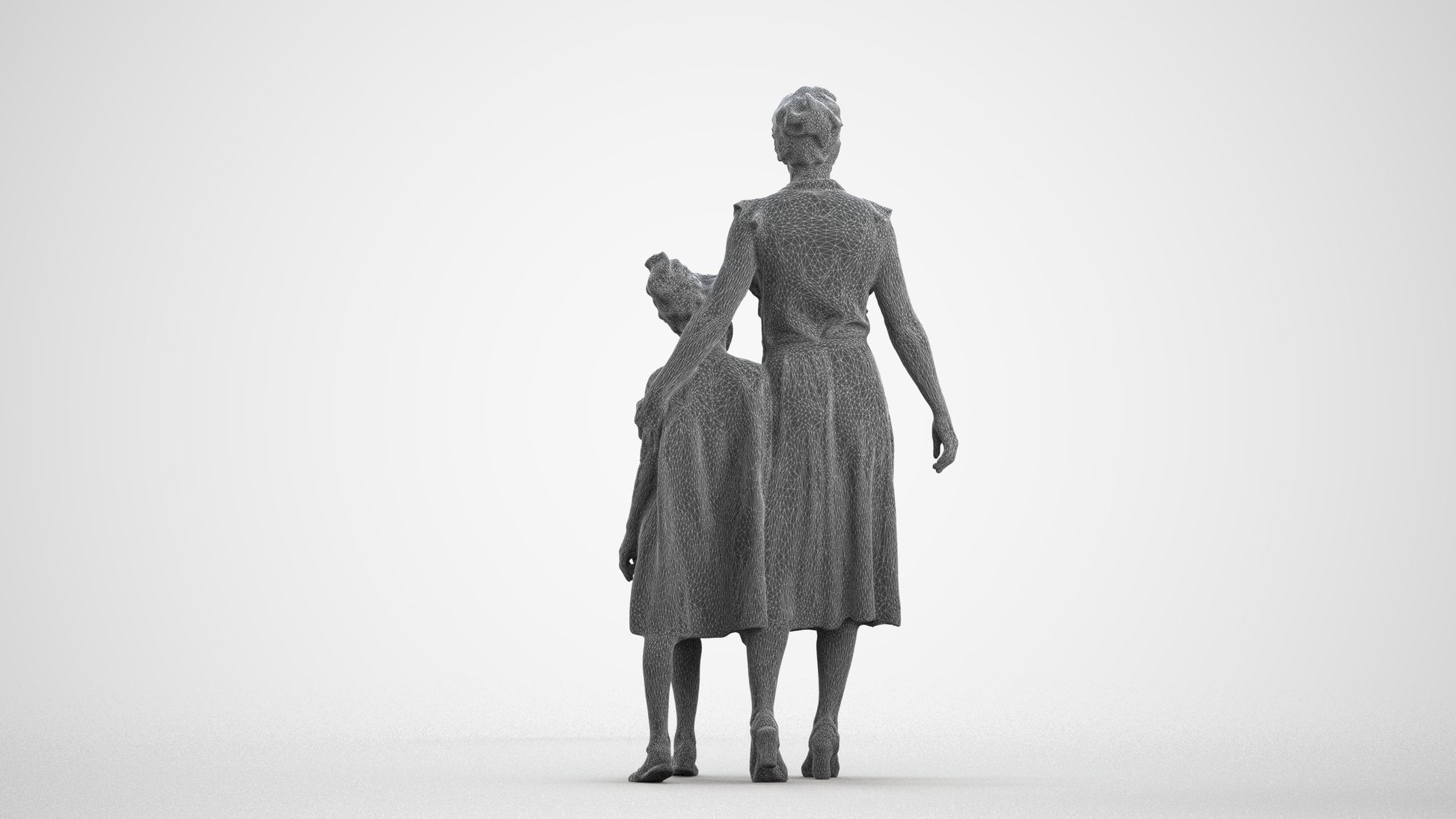 3D scanned girl kids casual, photorealistic archviz people for Enscape and SketchUp, wireframe front view
