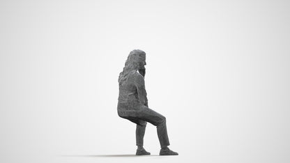 3D people model woman casual sitting, scanned human for 3ds Max rendering, wireframe side view