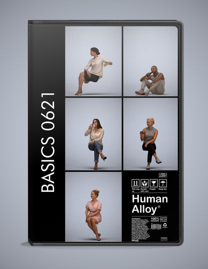 scanned 3D people sitting collection, 5 photogrammetry models for Enscape and V-Ray
